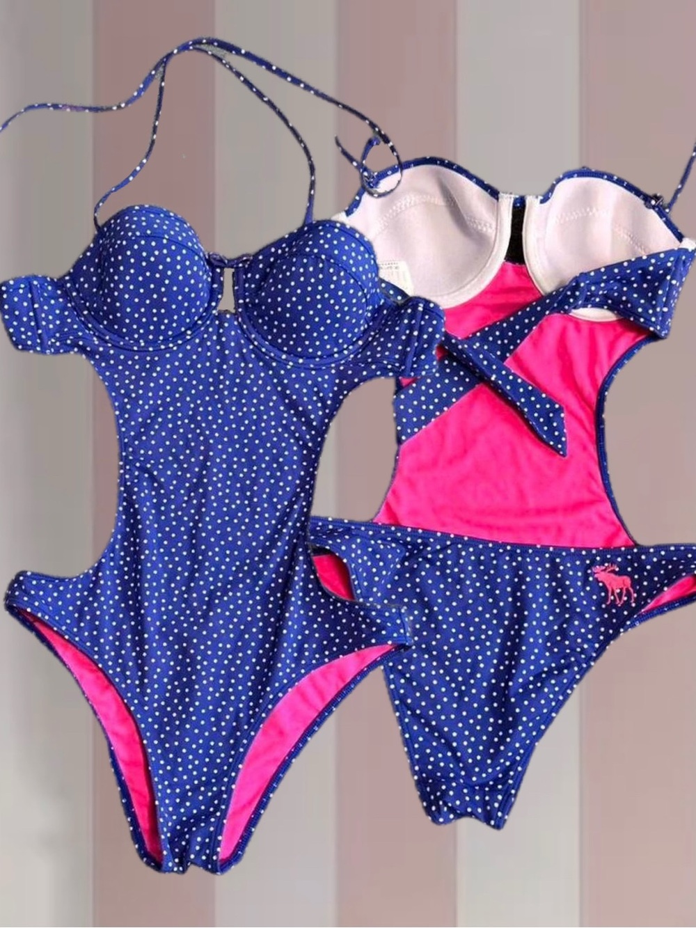 Abercrombie & Fitch blue polka dot one piece swimsuit - Picture 1 of 8